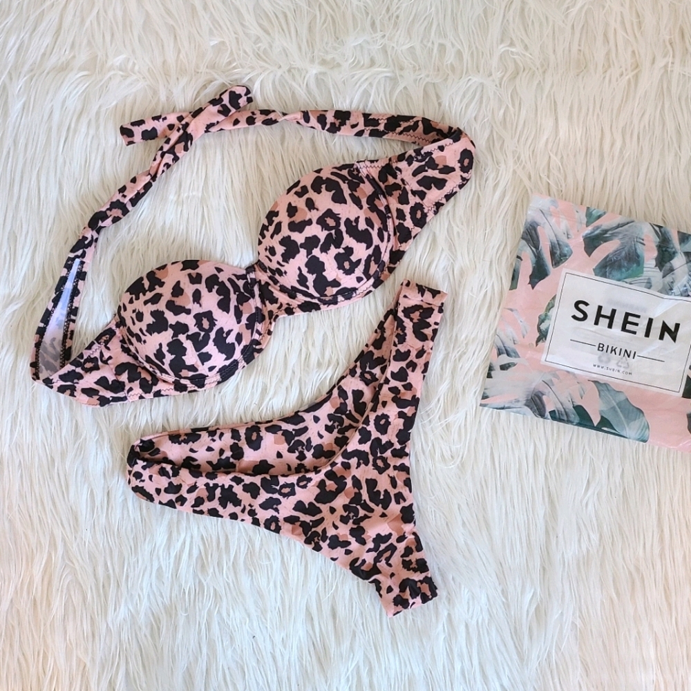 Leopard Bandeau Push-Up Bikini set from Shein